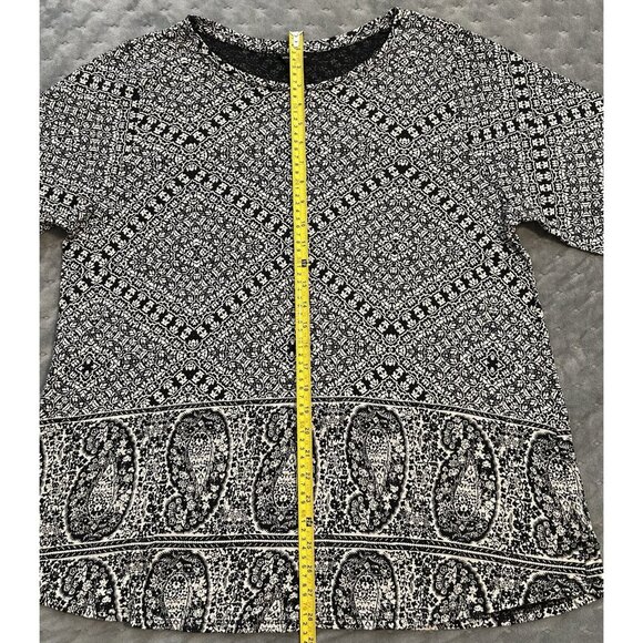 Lucky Brand Black & White Knit Shirt 2X Soft Boho 3/4 Sleeve Paisley Geometric - Picture 8 of 11
